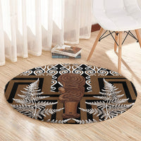 Wahaika New Zealand Round Carpet Maori Weapon Kowhaiwhai Fern Poutama Motifs