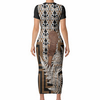 Wahaika New Zealand Short Sleeve Bodycon Dress Maori Weapon Kowhaiwhai Fern Poutama Motifs LT14 - Polynesian Pride