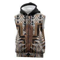 Wahaika New Zealand Sleeveless Zip Hoodie Maori Weapon Kowhaiwhai Fern Poutama Motifs