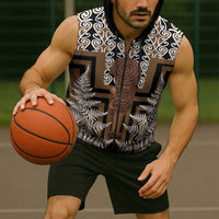 Wahaika New Zealand Sleeveless Zip Hoodie Maori Weapon Kowhaiwhai Fern Poutama Motifs