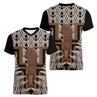 Wahaika New Zealand Women V-Neck T-Shirt Maori Weapon Kowhaiwhai Fern Poutama Motifs