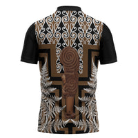 Wahaika New Zealand Zipper Polo Shirt Maori Weapon Kowhaiwhai Fern Poutama Motifs LT14 - Polynesian Pride