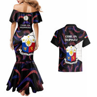 Philippines Football Couples Matching Mermaid Dress And Hawaiian Shirt 2023 World Cup Go Filipinas Feather Black Version LT14 - Polynesian Pride