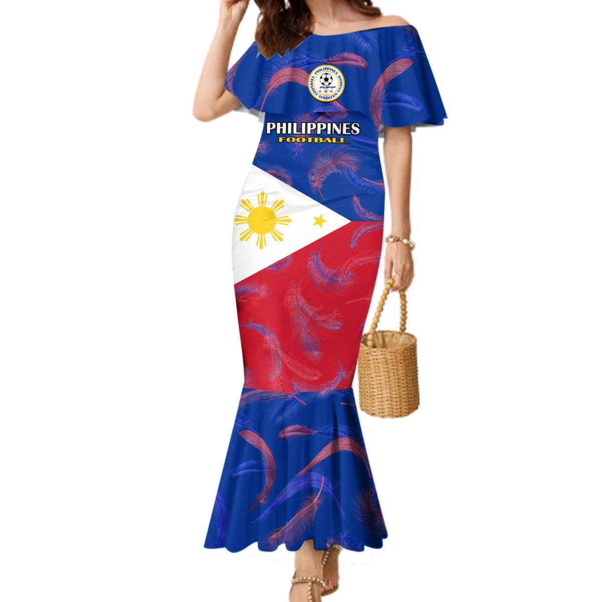 Philippines Football Mermaid Dress 2023 World Cup Go Filipinas Feather Flag Version LT14 Women Blue - Polynesian Pride