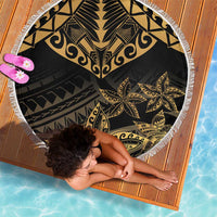Black and Gold Polynesia Beach Blanket Plumeria Tattoo With Polynesian Pattern