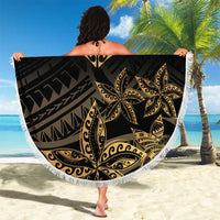 Black and Gold Polynesia Beach Blanket Plumeria Tattoo With Polynesian Pattern
