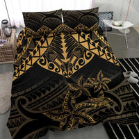 Black and Gold Polynesia Bedding Set Plumeria Tattoo With Polynesian Pattern
