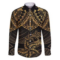 Black and Gold Polynesia Family Matching Puletasi and Hawaiian Shirt Plumeria Tattoo With Polynesian Pattern