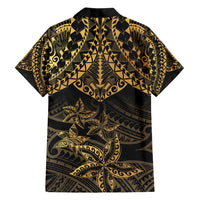Black and Gold Polynesia Family Matching Summer Maxi Dress and Hawaiian Shirt Plumeria Tattoo With Polynesian Pattern