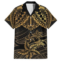 Black and Gold Polynesia Family Matching Tank Maxi Dress and Hawaiian Shirt Plumeria Tattoo With Polynesian Pattern