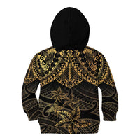 Black and Gold Polynesia Kid Hoodie Plumeria Tattoo With Polynesian Pattern