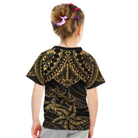 Black and Gold Polynesia Kid T Shirt Plumeria Tattoo With Polynesian Pattern
