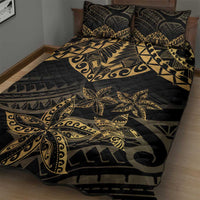 Black and Gold Polynesia Quilt Bed Set Plumeria Tattoo With Polynesian Pattern