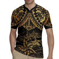 Black and Gold Polynesia Rugby Jersey Plumeria Tattoo With Polynesian Pattern