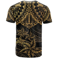 Black and Gold Polynesia T Shirt Plumeria Tattoo With Polynesian Pattern