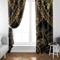 Black and Gold Polynesia Window Curtain Plumeria Tattoo With Polynesian Pattern