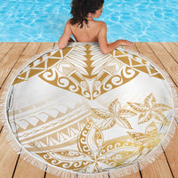 White and Gold Polynesia Beach Blanket Plumeria Tattoo With Polynesian Pattern