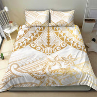 White and Gold Polynesia Bedding Set Plumeria Tattoo With Polynesian Pattern