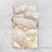 White and Gold Polynesia Bedding Set Plumeria Tattoo With Polynesian Pattern