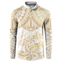 White and Gold Polynesia Button Sweatshirt Plumeria Tattoo With Polynesian Pattern