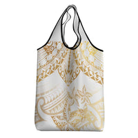 White and Gold Polynesia Grocery Bag Plumeria Tattoo With Polynesian Pattern