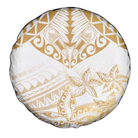 White and Gold Polynesia Spare Tire Cover Plumeria Tattoo With Polynesian Pattern