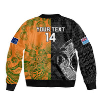 Custom Fiji And Australia Rugby Bomber Jacket Fijian Tapa Pattern With Aussie Aboriginal Art LT14 - Polynesian Pride
