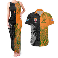 Custom Fiji And Australia Rugby Couples Matching Tank Maxi Dress and Hawaiian Shirt Fijian Tapa Pattern With Aussie Aboriginal Art