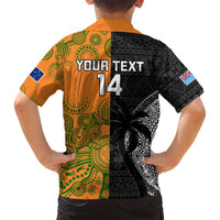 Custom Fiji And Australia Rugby Family Matching Long Sleeve Bodycon Dress and Hawaiian Shirt Fijian Tapa Pattern With Aussie Aboriginal Art