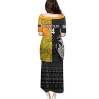 Custom Fiji And Australia Rugby Family Matching Puletasi and Hawaiian Shirt Fijian Tapa Pattern With Aussie Aboriginal Art