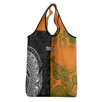 Custom Fiji And Australia Rugby Grocery Bag Fijian Tapa Pattern With Aussie Aboriginal Art