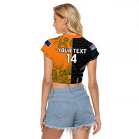 Custom Fiji And Australia Rugby Raglan Cropped T Shirt Fijian Tapa Pattern With Aussie Aboriginal Art LT14 - Polynesian Pride