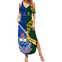 Samoa And South Africa Rugby Summer Maxi Dress 2023 World Cup Manu Samoa With Springboks LT14 Women Blue - Polynesian Pride