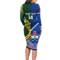 Custom Samoa And South Africa Rugby Long Sleeve Bodycon Dress 2023 World Cup Manu Samoa With Springboks LT14 - Polynesian Pride