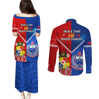 Samoa And Tonga Rugby Couples Matching Puletasi Dress and Long Sleeve Button Shirts 2023 World Cup Manu Samoa With Ikale Tahi LT14 - Polynesian Pride