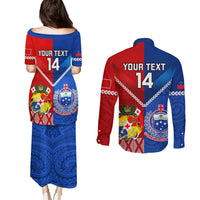 Custom Samoa And Tonga Rugby Couples Matching Puletasi Dress and Long Sleeve Button Shirts 2023 World Cup Manu Samoa With Ikale Tahi LT14 - Polynesian Pride