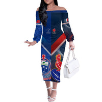 Samoa And France Rugby Off The Shoulder Long Sleeve Dress 2023 World Cup Manu Samoa With Les Bleus LT14 Women Blue - Polynesian Pride