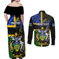 personalised-south-sea-islanders-couples-matching-off-shoulder-maxi-dress-and-long-sleeve-button-shirts-kanakas-with-solomon-islands-coat-of-arms