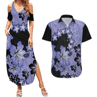 Purple Hawaii Couples Matching Summer Maxi Dress and Hawaiian Shirt Tapa Cloth Mix Tropical Flowers Pastel Vibes LT14 Purple - Polynesian Pride