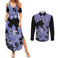 Purple Hawaii Couples Matching Summer Maxi Dress and Long Sleeve Button Shirt Tapa Cloth Mix Tropical Flowers Pastel Vibes LT14 Purple - Polynesian Pride