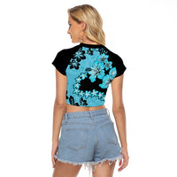 Blue Hawaii Raglan Cropped T Shirt Tapa Cloth Mix Tropical Flowers Pastel Vibes LT14 - Polynesian Pride