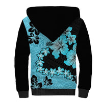 Blue Hawaii Sherpa Hoodie Tapa Cloth Mix Tropical Flowers Pastel Vibes LT14 - Polynesian Pride