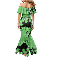 Green Hawaii Mermaid Dress Tapa Cloth Mix Tropical Flowers Pastel Vibes LT14 - Polynesian Pride