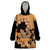 Orange Hawaii Wearable Blanket Hoodie Tapa Cloth Mix Tropical Flowers Pastel Vibes LT14 One Size Orange - Polynesian Pride