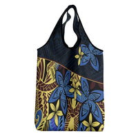 Polynesia Fabric Grocery Bag Polynesian Tribal With Frangipani Flowers