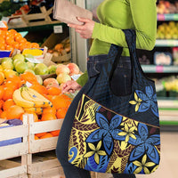 Polynesia Fabric Grocery Bag Polynesian Tribal With Frangipani Flowers
