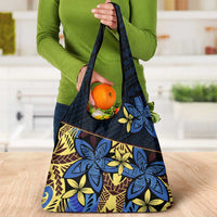 Polynesia Fabric Grocery Bag Polynesian Tribal With Frangipani Flowers