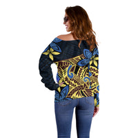 Polynesia Fabric Off Shoulder Sweater Polynesian Tribal With Frangipani Flowers LT14 - Polynesian Pride