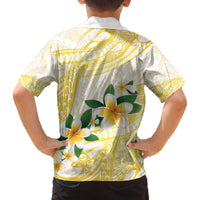 Gold And White Polynesia Plumeria Family Matching Off The Shoulder Long Sleeve Dress and Hawaiian Shirt Curves Tropical Vibes