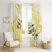 Gold And White Polynesia Plumeria Window Curtain Curves Tropical Vibes